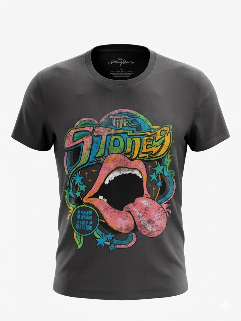 The Rolling Stones Some Girls Graphic T-Shirt Distressed Grey Size L